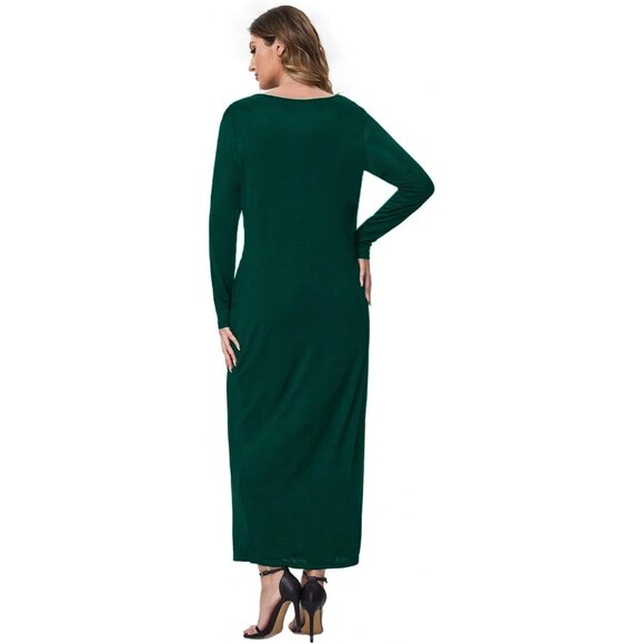 Women's Dark Green Maxi Dress Viscose Elastane Casual Lounge Vacation - Picture 3 of 5